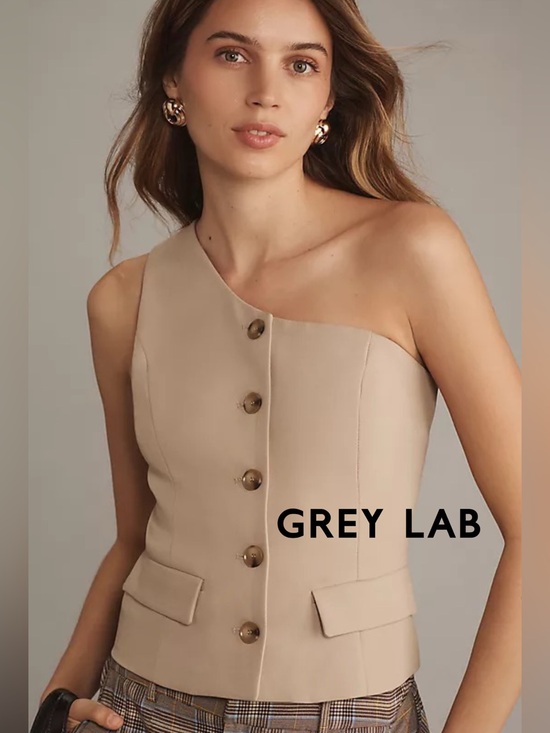 GREY LAB Dresses & Skirts - Grey Lab Anthropologie One-Shoulder Beige Button-Front Vest